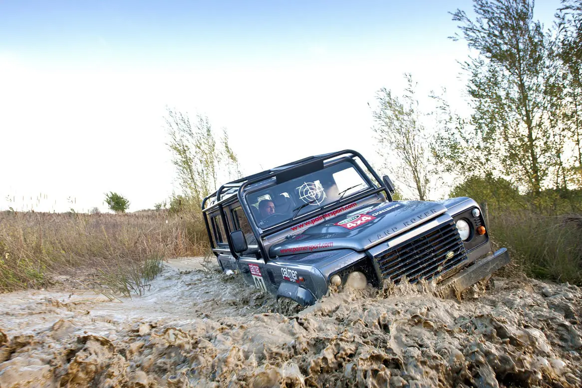 Land Rover coming out of water