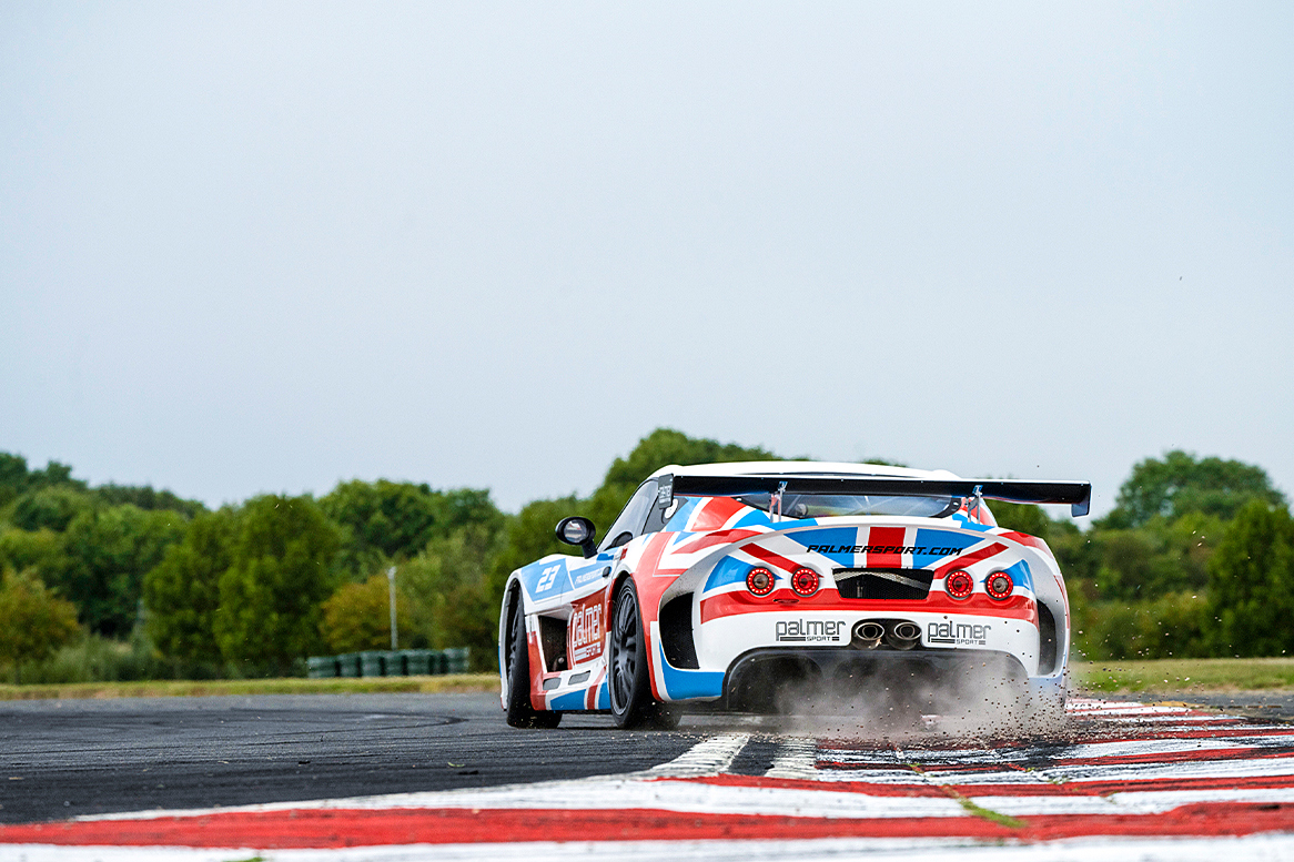 The Ginetta G56 GTA drifts on the north circuit