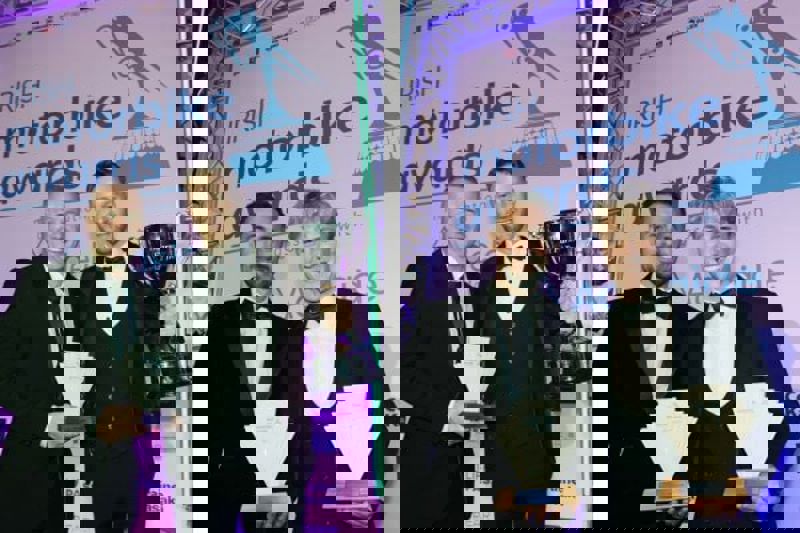 David Allingham and Rhys Irwin celebrate at Irish Motorbike Awards