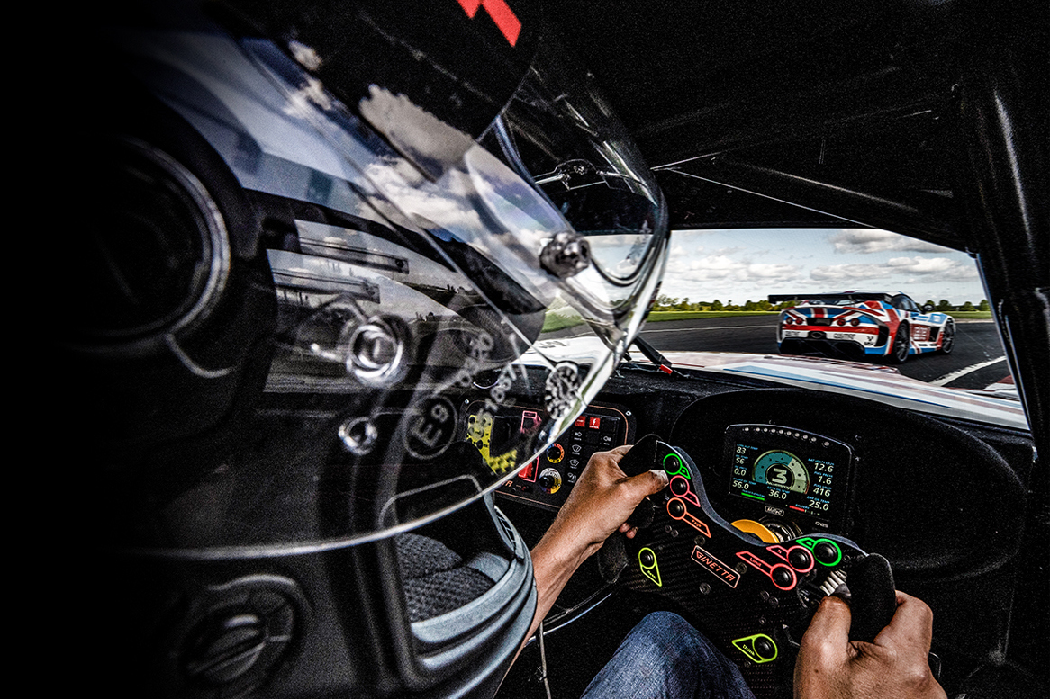 Driver's view from the cockpit of the Ginetta G56 GTA